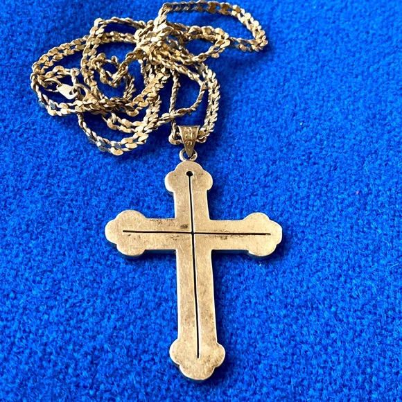 Taxco Mexico large sterling silver Cross pendant necklace